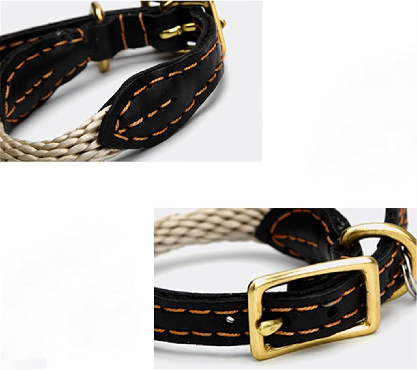 Hemp Rope Dog Collar Copper  Leather