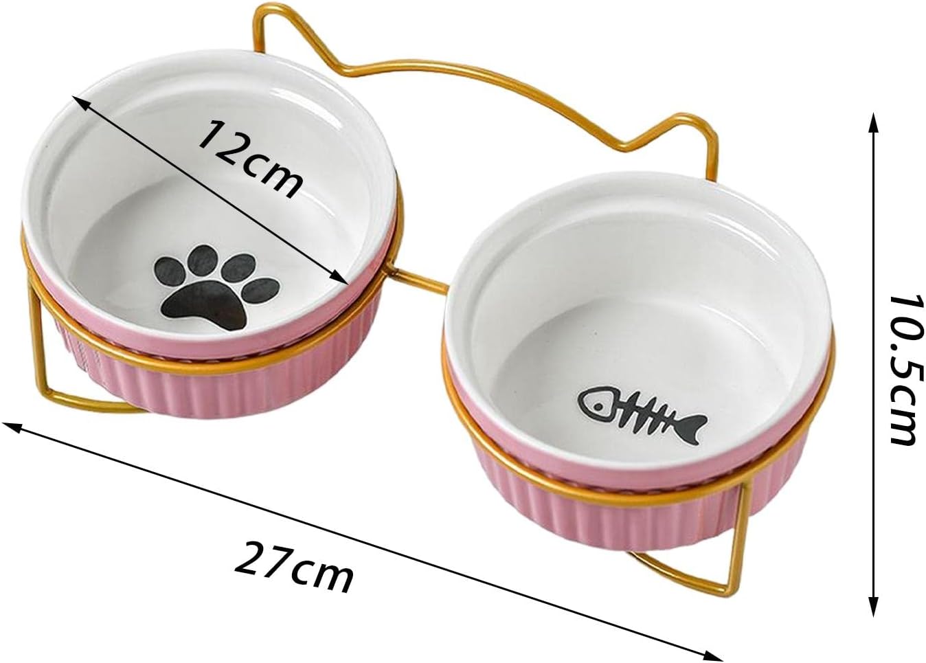 Elevated Metal Frame Ceramic Cat Double Bowls