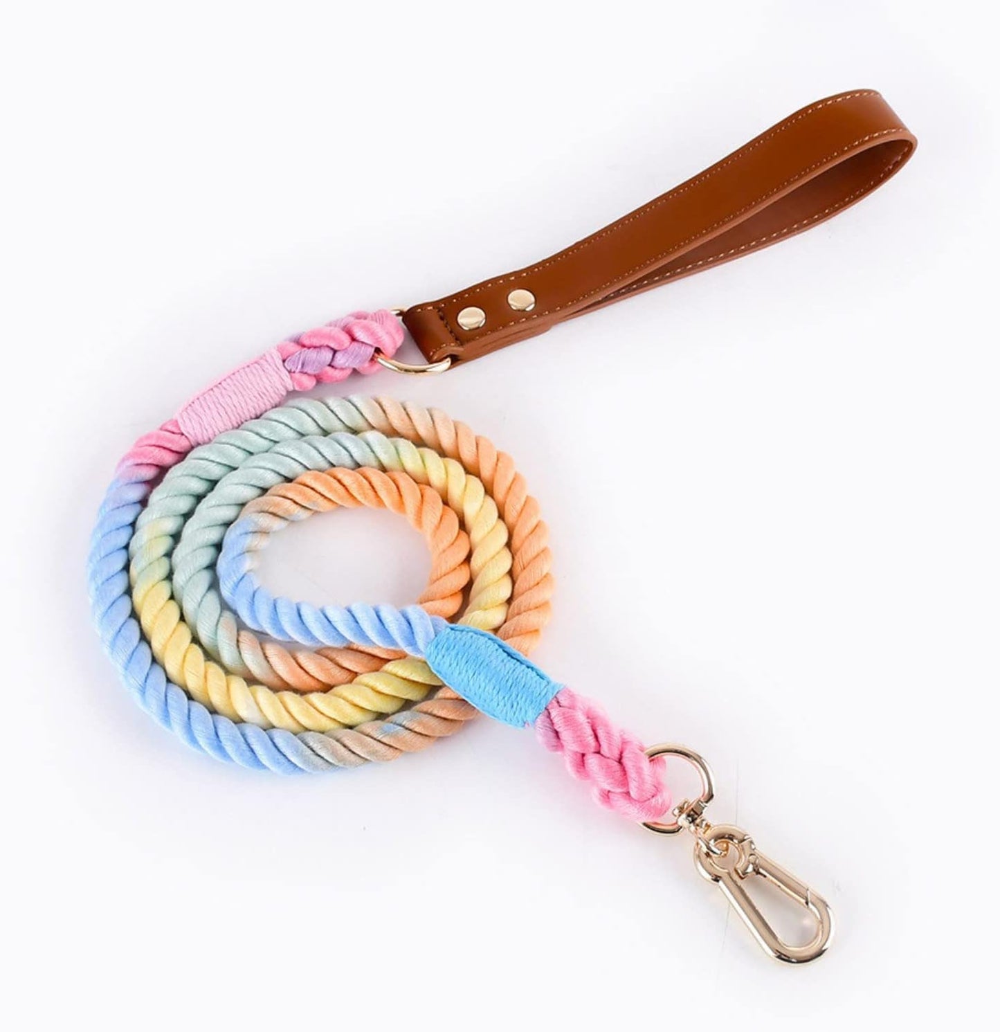 Leather Braided Dog Collar and Cotton Leash Set