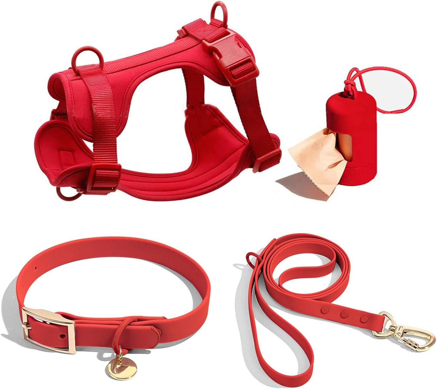 4 PCS Dog Walking Set | Harness, Collar, Leash, Poop Bag Holder