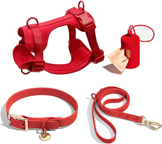 4 PCS Dog Walking Set | Harness, Collar, Leash, Poop Bag Holder