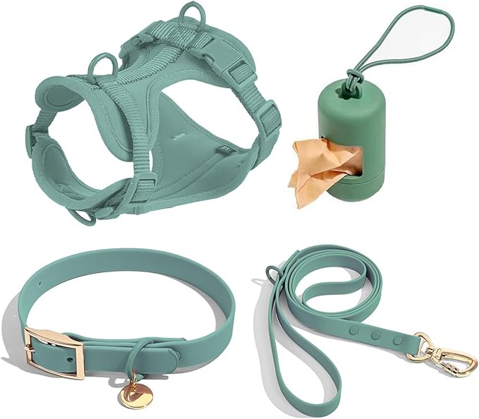 4 PCS Dog Walking Set | Harness, Collar, Leash, Poop Bag Holder