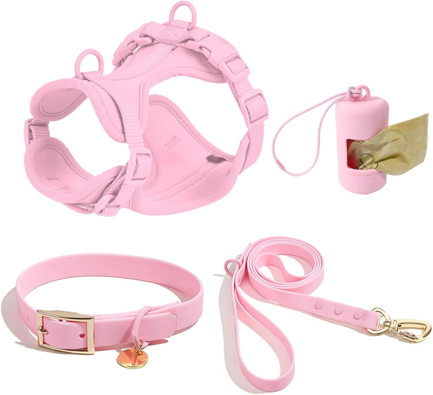 4 PCS Dog Walking Set | Harness, Collar, Leash, Poop Bag Holder