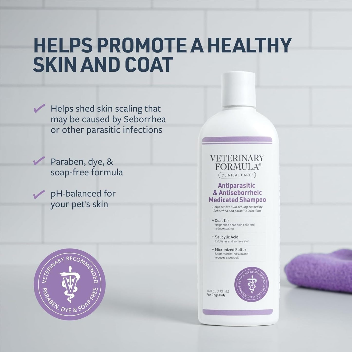 Veterinary Formula Clinical Care Antiparasitic and Antiseborrheic Shampoo for Dogs, 16 oz