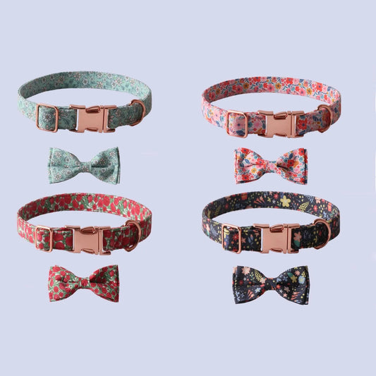Colorful Floral Print Dog Collar with Bow