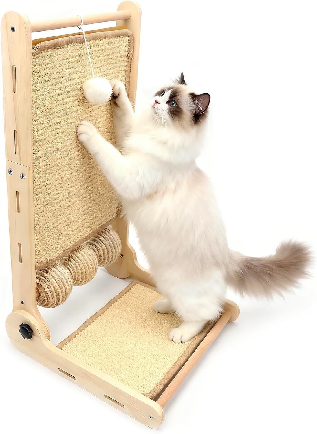 Wood Frame Cat Scratching Pad with Reversible Double-Sided Sisal Scratching Mat