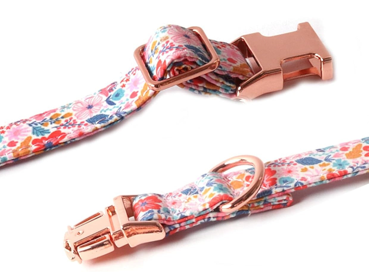Colorful Floral Print Dog Collar with Bow