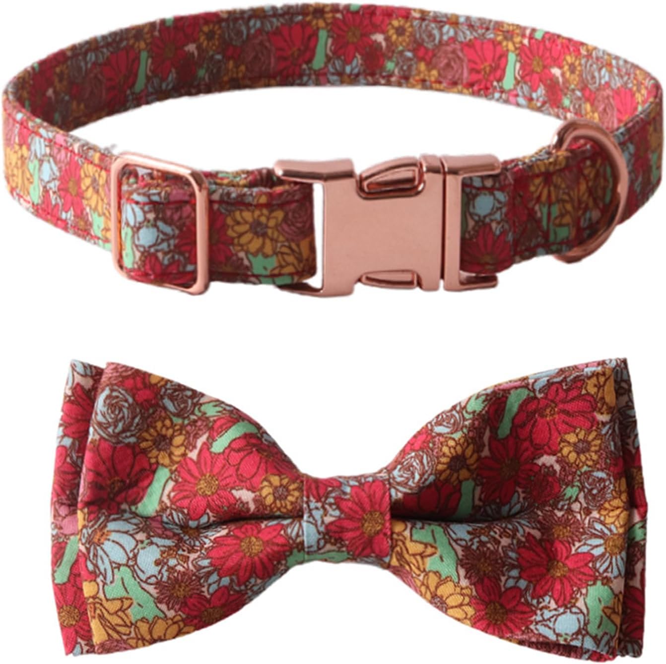 Colorful Floral Print Dog Collar with Bow