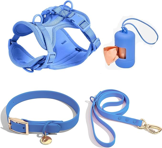 4 PCS Dog Walking Set | Harness, Collar, Leash, Poop Bag Holder