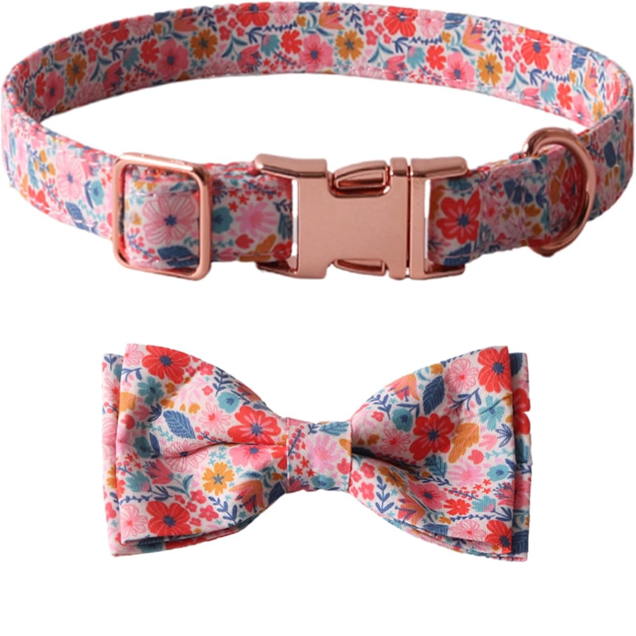 Colorful Floral Print Dog Collar with Bow