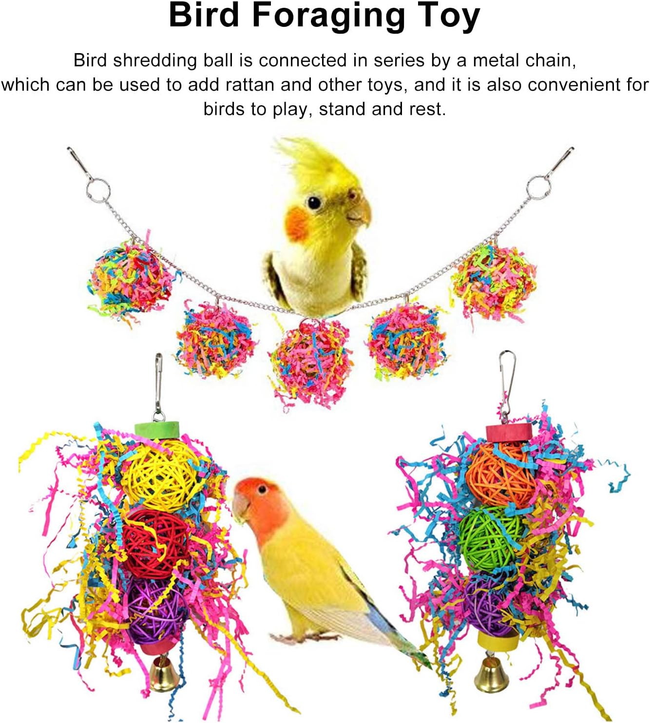 Bird Foraging & Chewing Toy – Colorful Rattan Balls for Parrots, Cockatiels, Parakeets, and Other Small to Medium Birds
