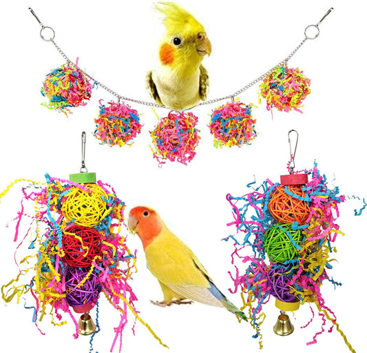 Bird Foraging & Chewing Toy – Colorful Rattan Balls for Parrots, Cockatiels, Parakeets, and Other Small to Medium Birds
