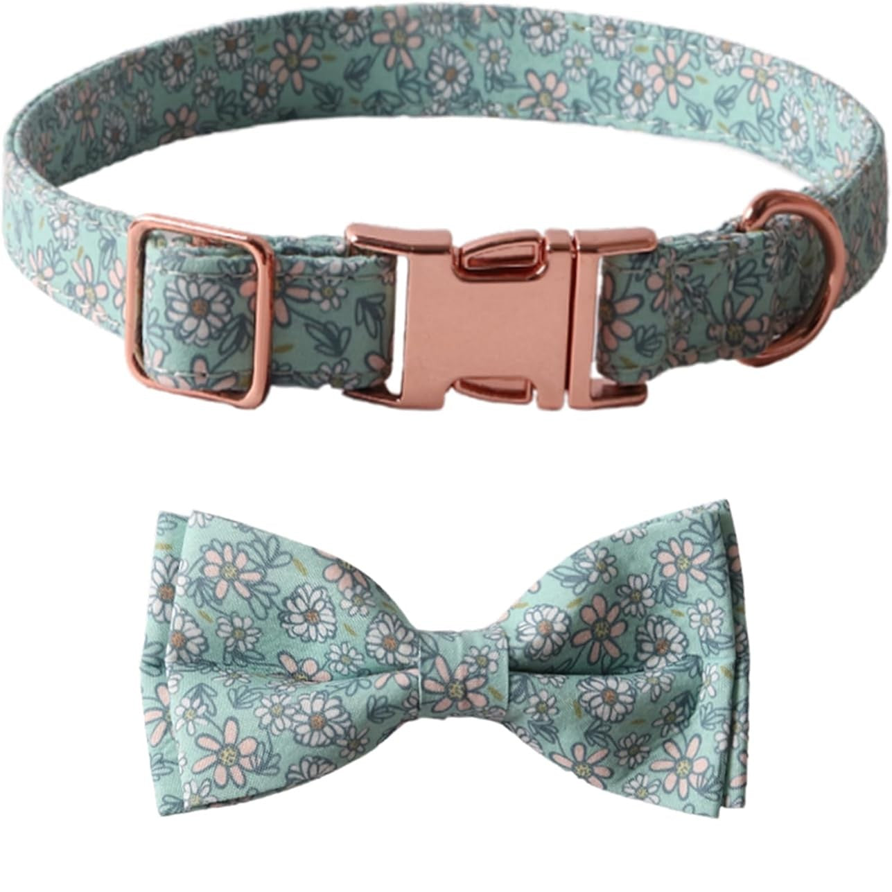 Colorful Floral Print Dog Collar with Bow