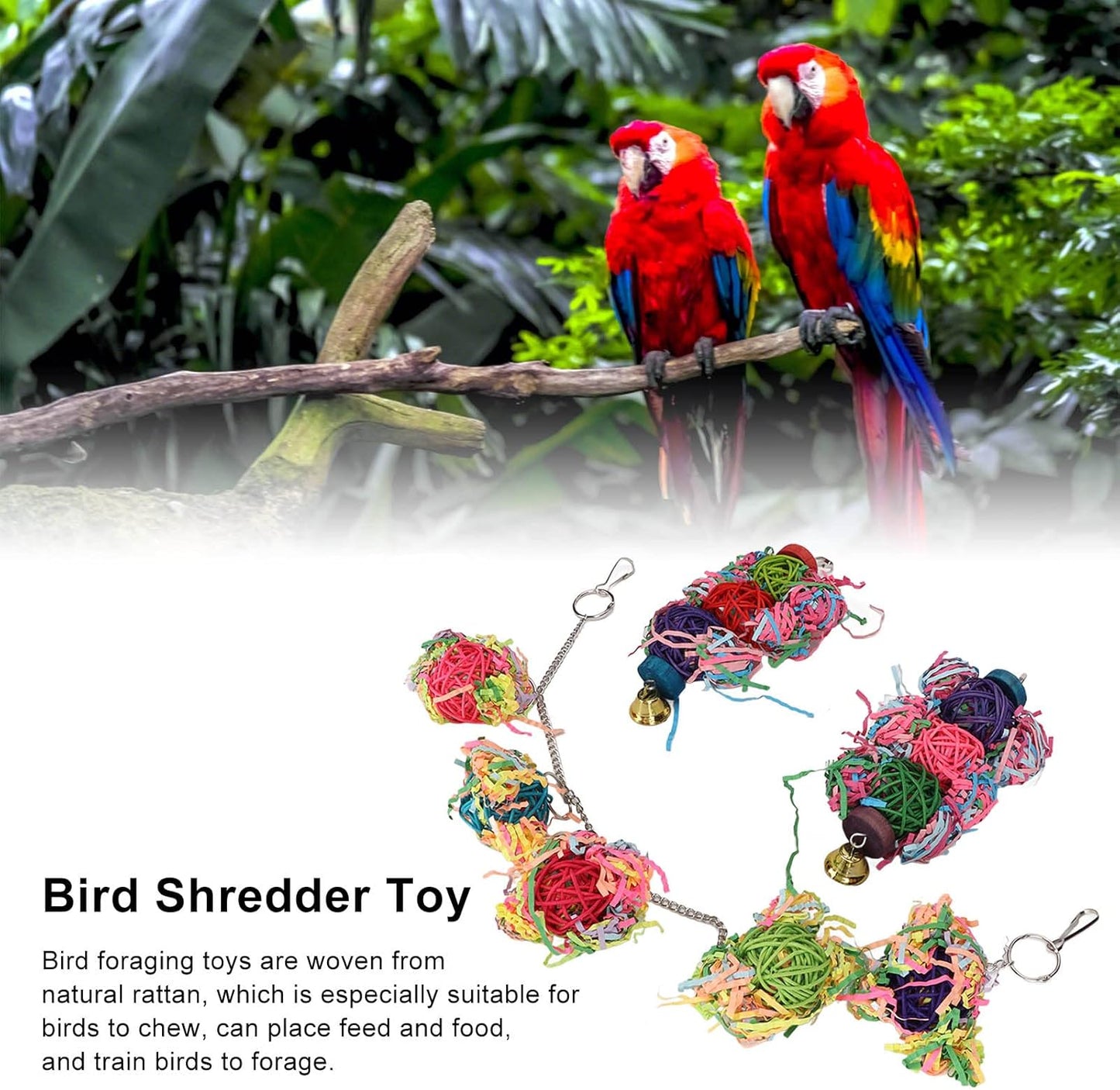 Bird Foraging & Chewing Toy – Colorful Rattan Balls for Parrots, Cockatiels, Parakeets, and Other Small to Medium Birds