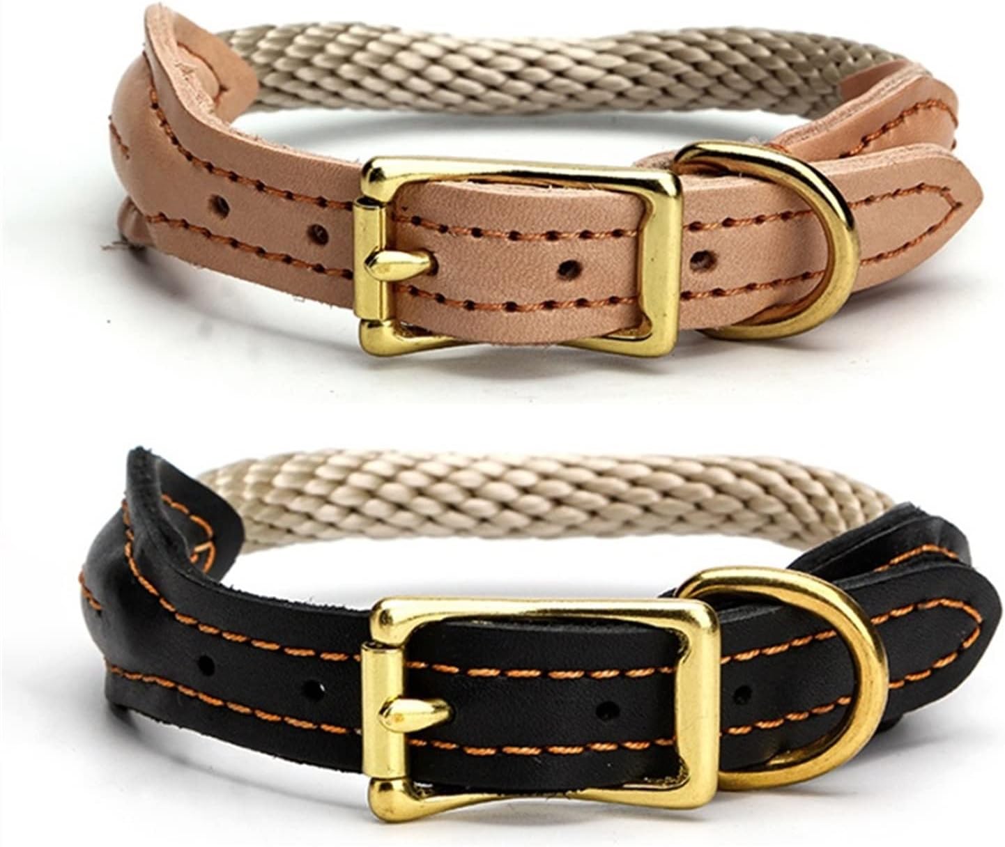 Hemp Rope Dog Collar Copper  Leather