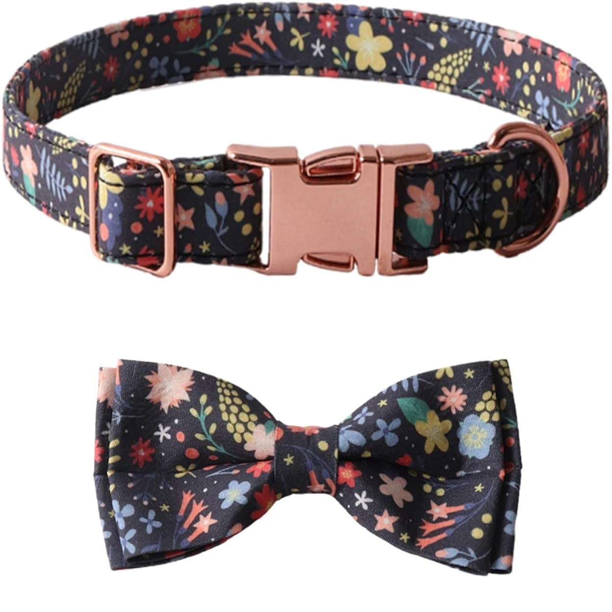 Colorful Floral Print Dog Collar with Bow