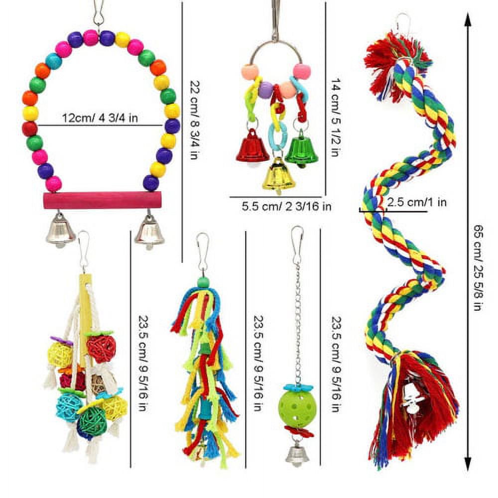 6Pcs Bird Swing Chewing Toys- Toys Suitable for Small Parakeets, Cockatiels, Conures, Finches, Budgie, Macaws, Parrots