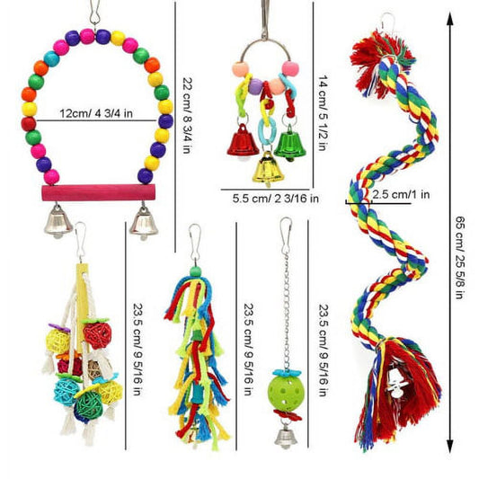 6Pcs Bird Swing Chewing Toys- Toys Suitable for Small Parakeets, Cockatiels, Conures, Finches, Budgie, Macaws, Parrots