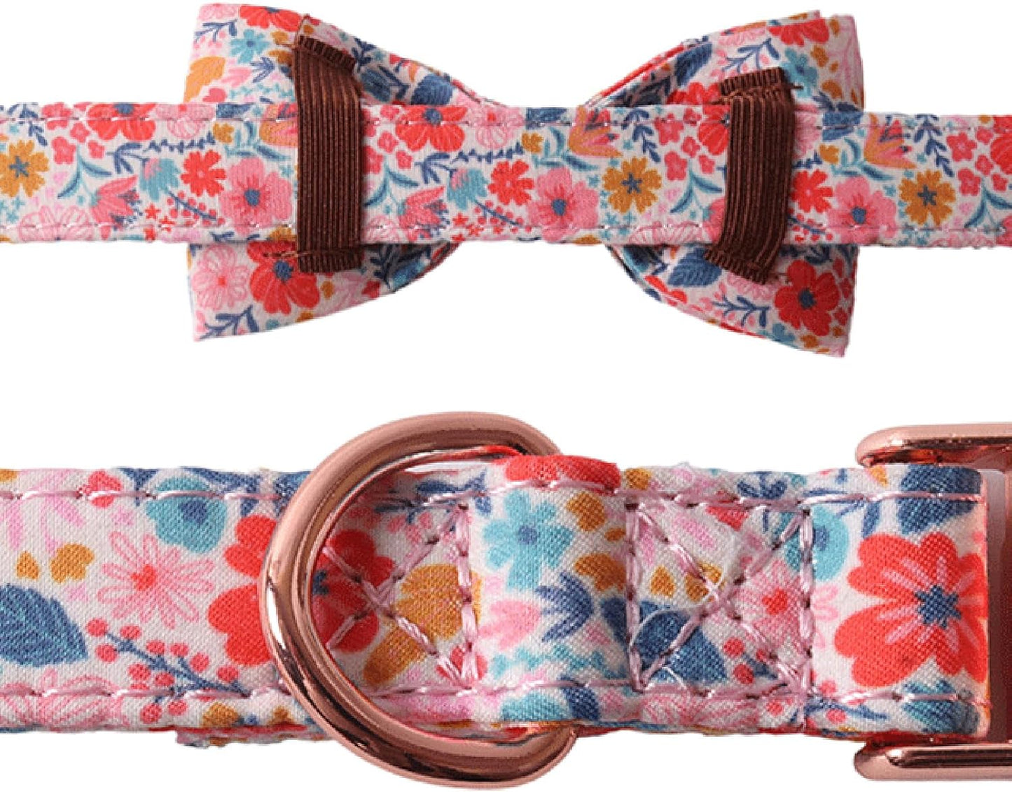 Colorful Floral Print Dog Collar with Bow