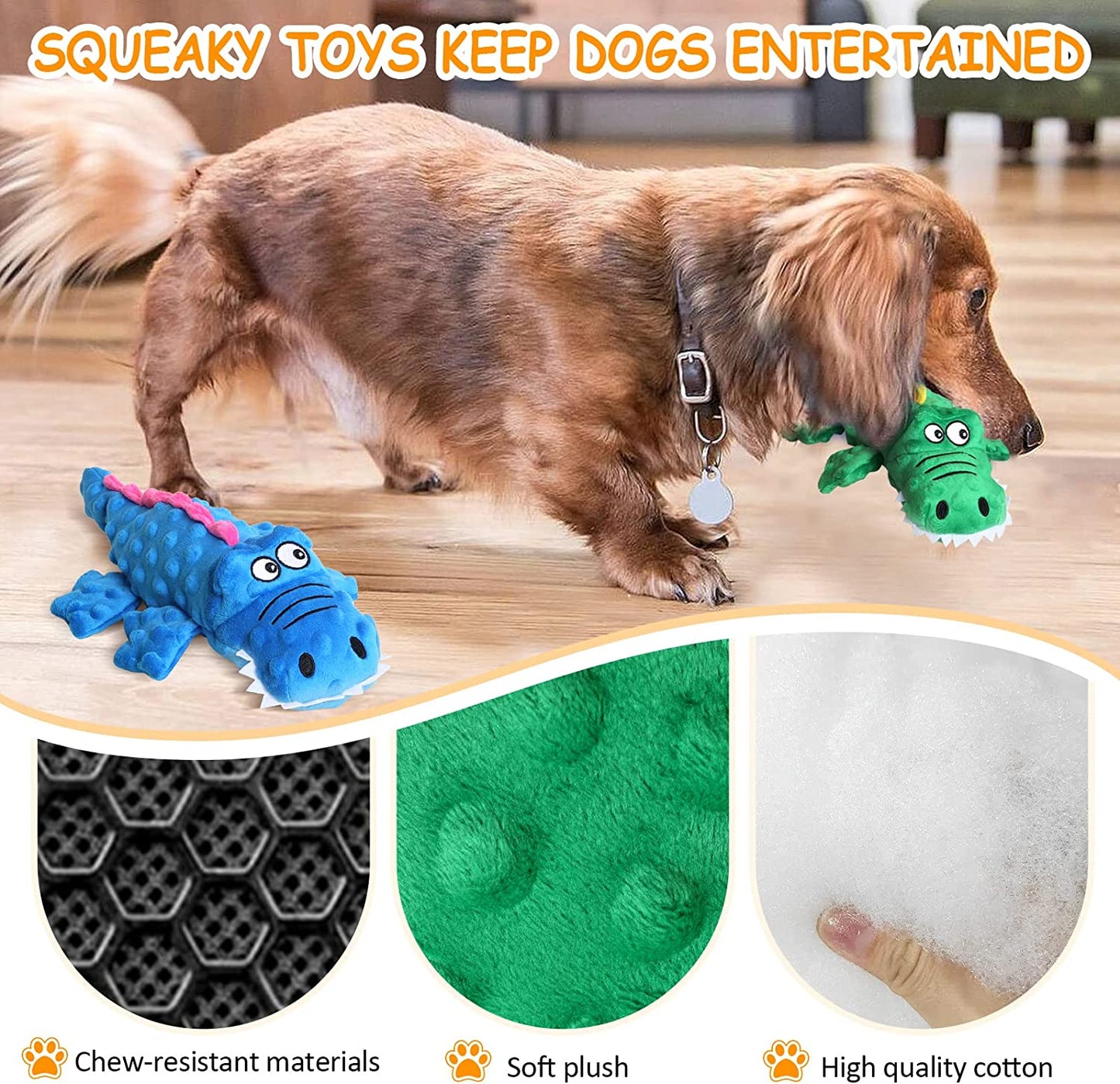 Soft Plush Durable Squeaky Crocodile Dog Toy