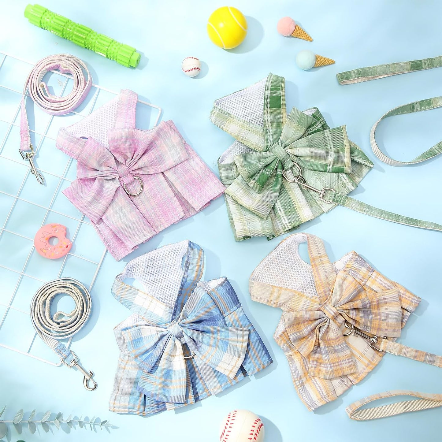 Plaid Harness Dress with Leash for Dogs