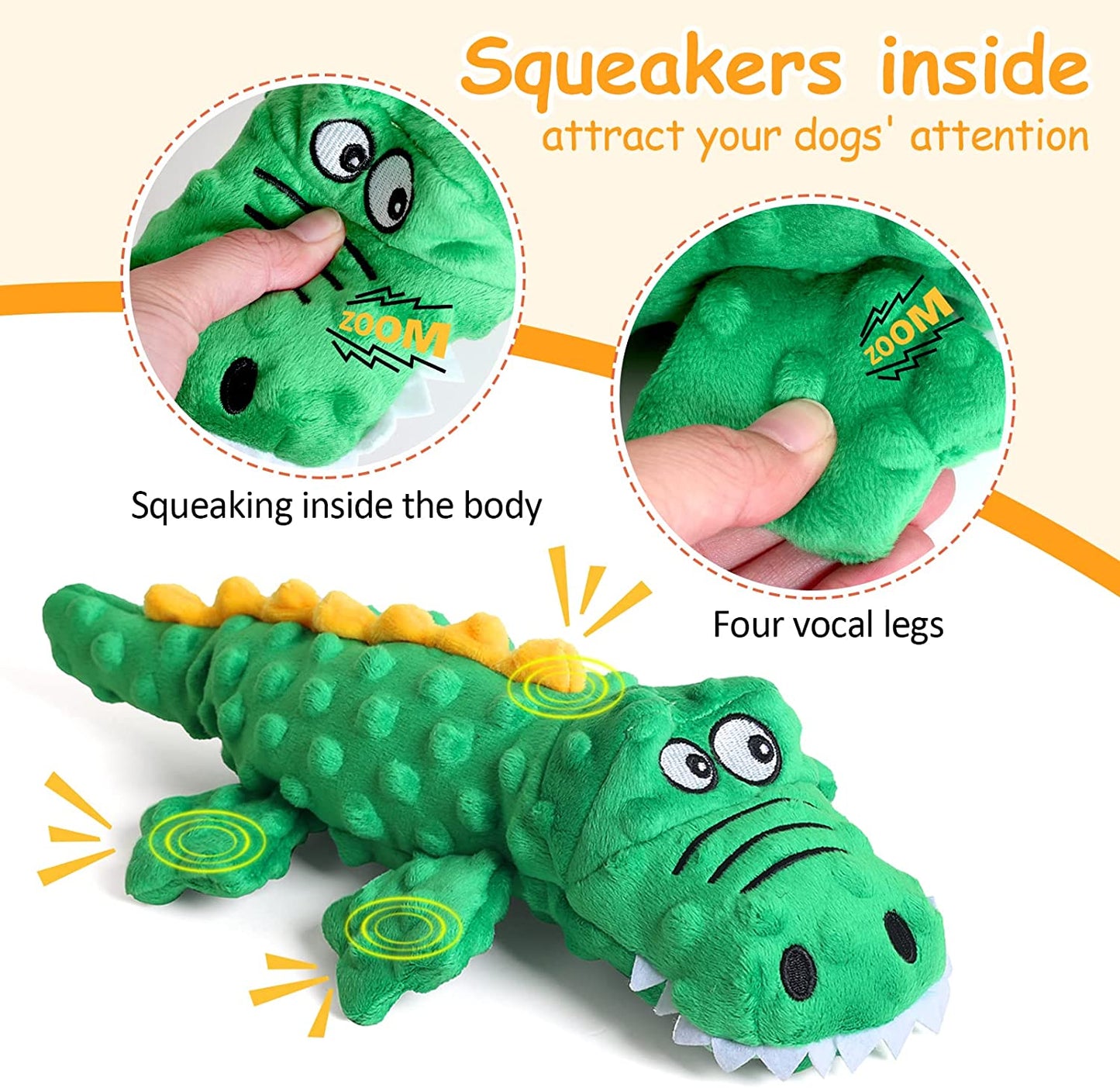 Soft Plush Durable Squeaky Crocodile Dog Toy