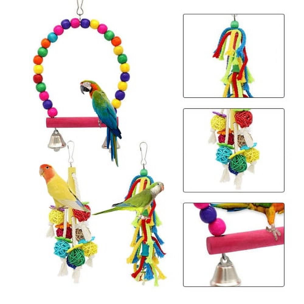 6Pcs Bird Swing Chewing Toys- Toys Suitable for Small Parakeets, Cockatiels, Conures, Finches, Budgie, Macaws, Parrots