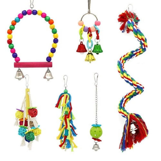 6Pcs Bird Swing Chewing Toys- Toys Suitable for Small Parakeets, Cockatiels, Conures, Finches, Budgie, Macaws, Parrots