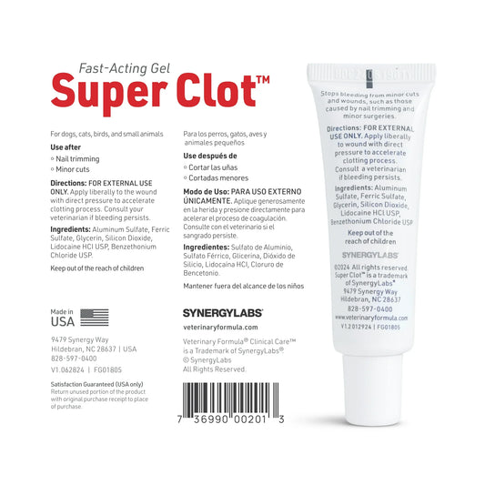 Veterinary Formula Clinical Care Super Clot Styptic Gel, 1 oz Tube for Dogs and Cats