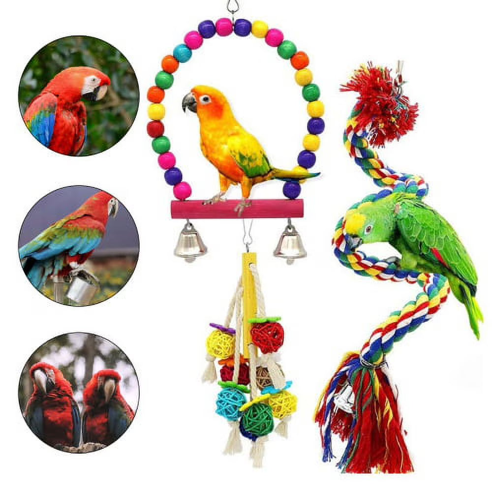 6Pcs Bird Swing Chewing Toys- Toys Suitable for Small Parakeets, Cockatiels, Conures, Finches, Budgie, Macaws, Parrots