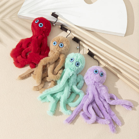 Octopus Plush Teaser Wooden Wand