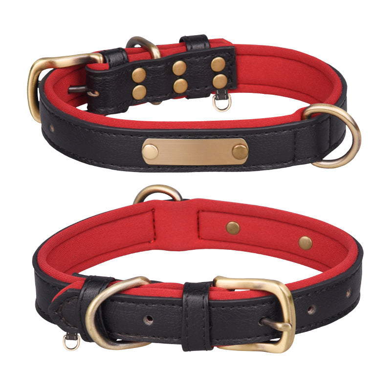 Personalized Engraved Leather Dog Collar with Metal Nameplate