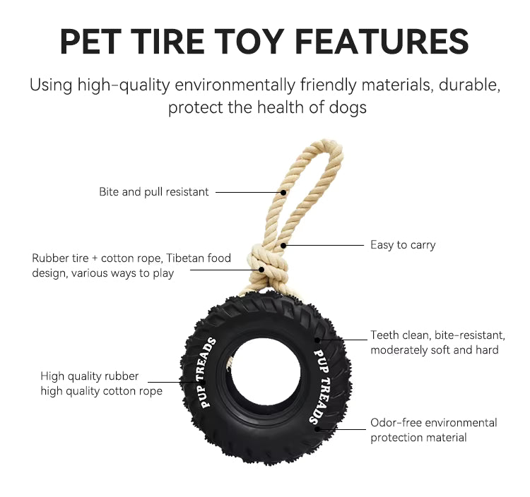 Durable Dog Tire Chew Toy with Rope