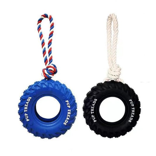 Durable Dog Tire Chew Toy with Rope
