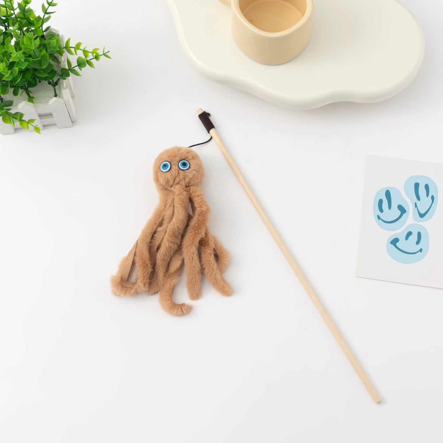 Octopus Plush Teaser Wooden Wand