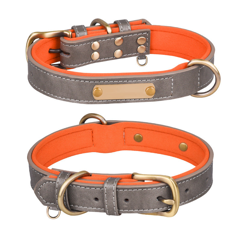 Personalized Engraved Leather Dog Collar with Metal Nameplate