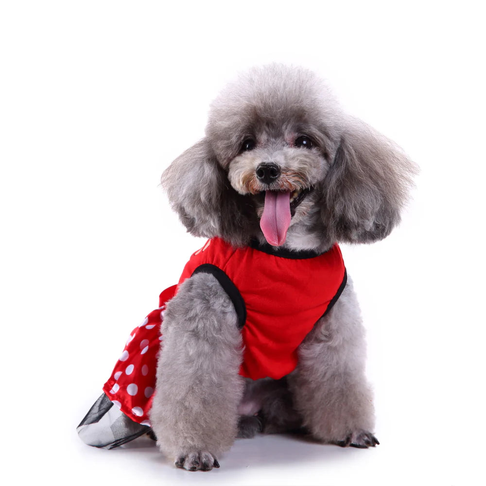 Christmas Reindeer Dog Dress – Red Holiday Skirt for Small Dogs