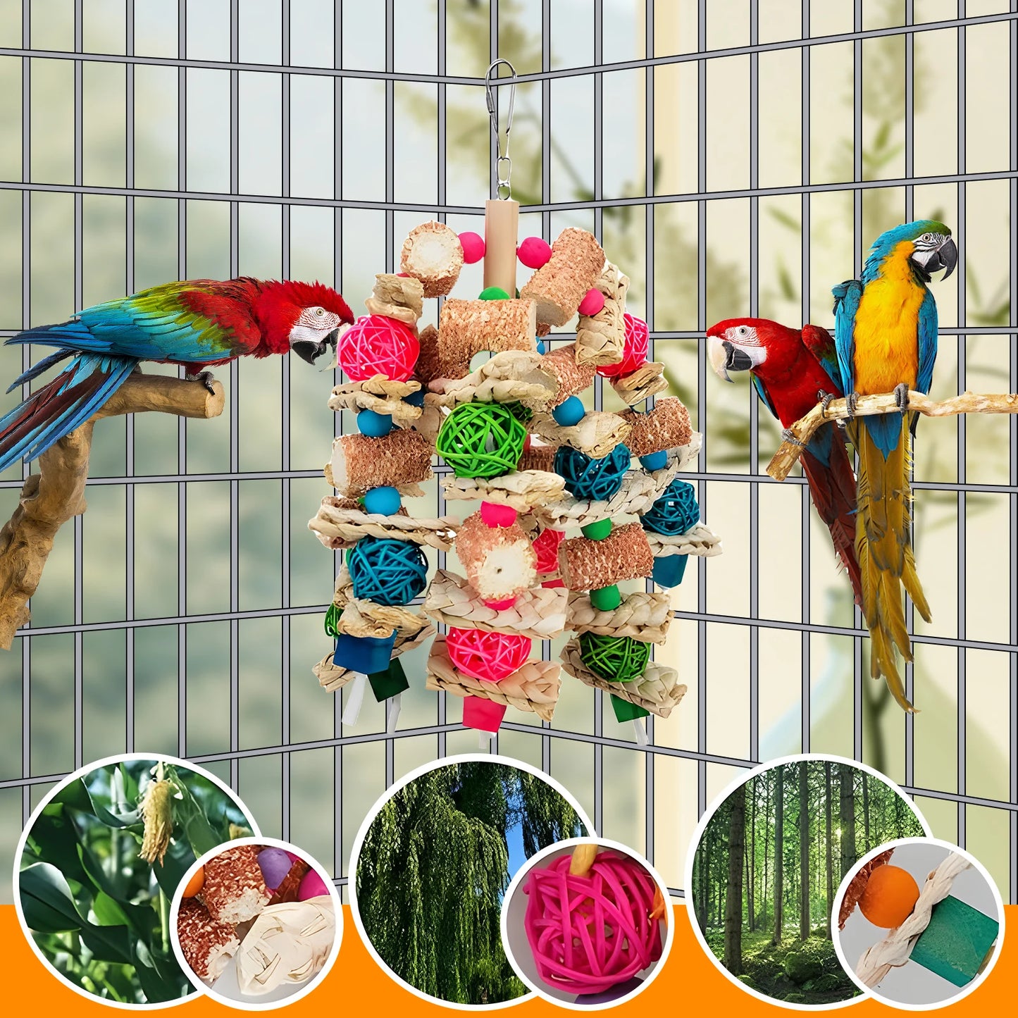 Natural Chewing & Foraging Bird Toy - For Cockatiels, Budgies, Conures, Lovebirds, Quakers, Parrotlets, Caiques, Senegals, Meyer's & Other Small/Medium Birds