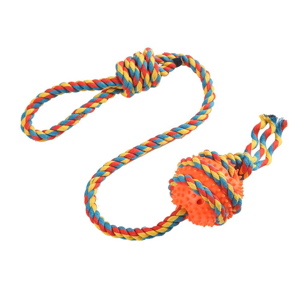 Interactive Tug and Chew Dog Toy with Durable Cotton Rope and Solid Thermoplastic Rubber Ball