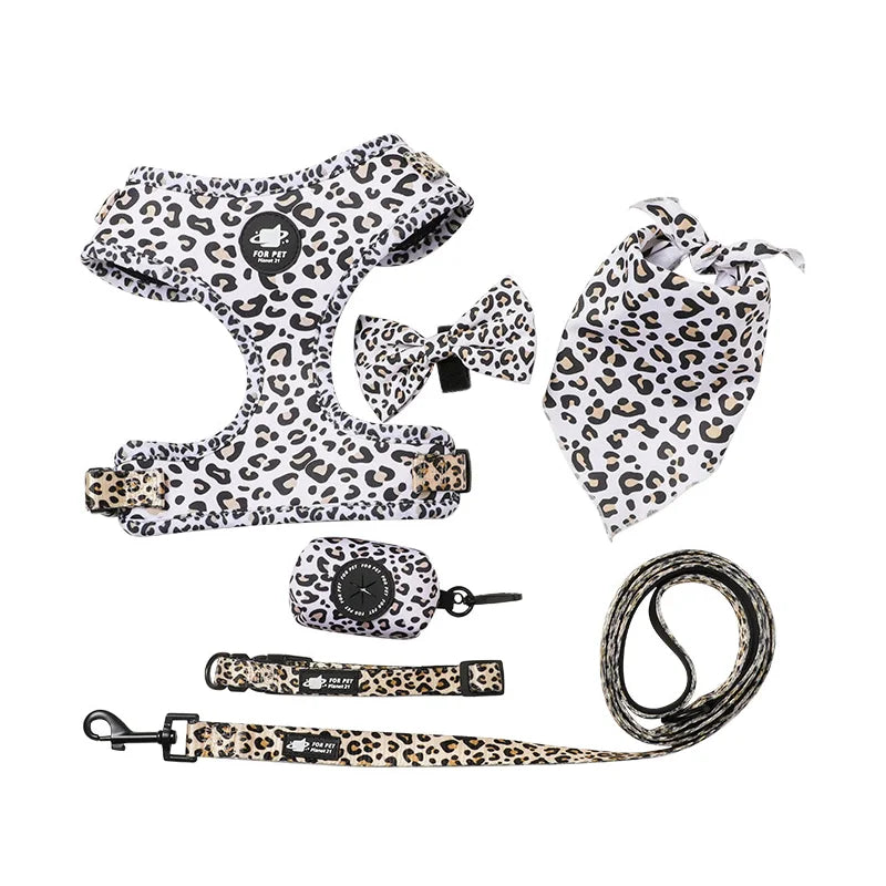 Floral Pattern  Matching 5-piece bundle - Harness Leash Collar Bandana Poop Bag