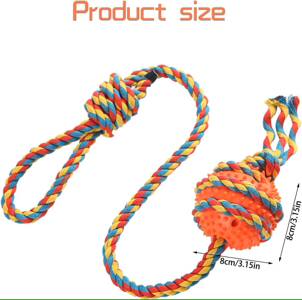 Interactive Tug and Chew Dog Toy with Durable Cotton Rope and Solid Thermoplastic Rubber Ball