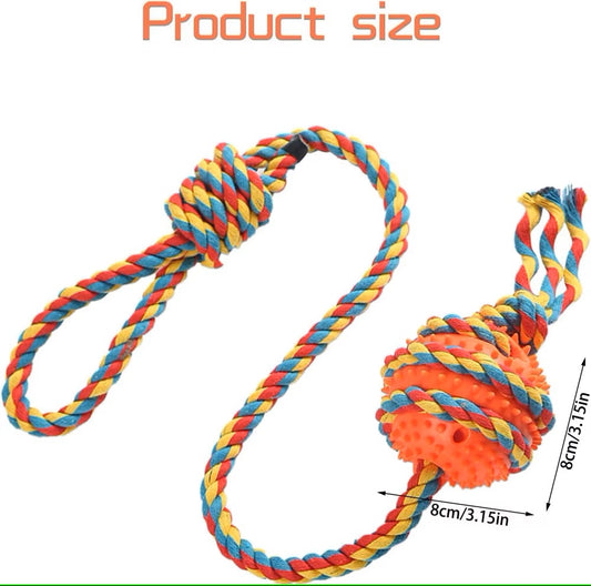 Interactive Tug and Chew Dog Toy with Durable Cotton Rope and Solid Thermoplastic Rubber Ball