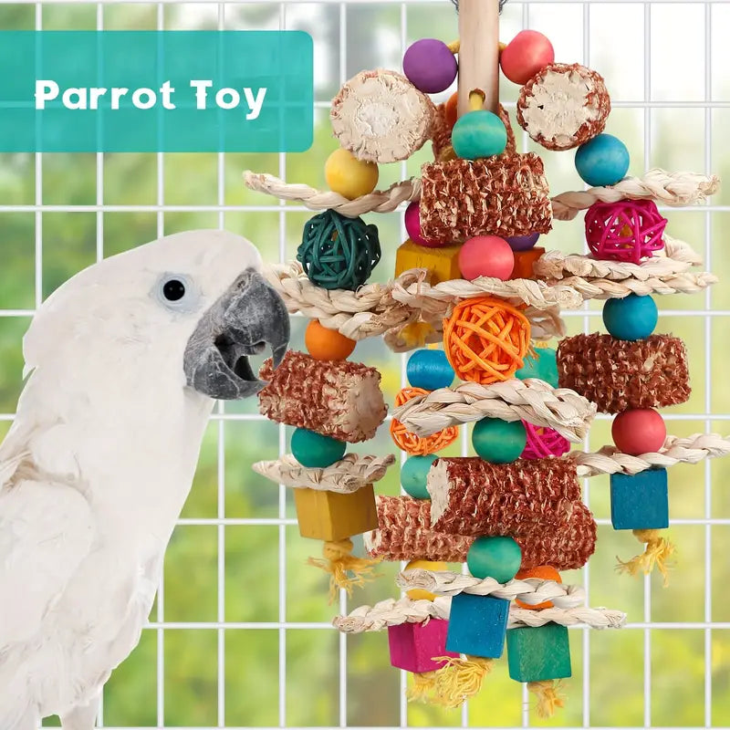 Small to Medium Natural Corn Cob Chew Toys for Parrots - Durable Synthetic Fiber