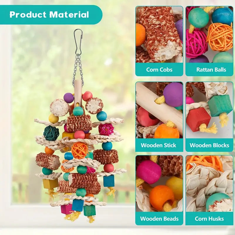 Small to Medium Natural Corn Cob Chew Toys for Parrots - Durable Synthetic Fiber