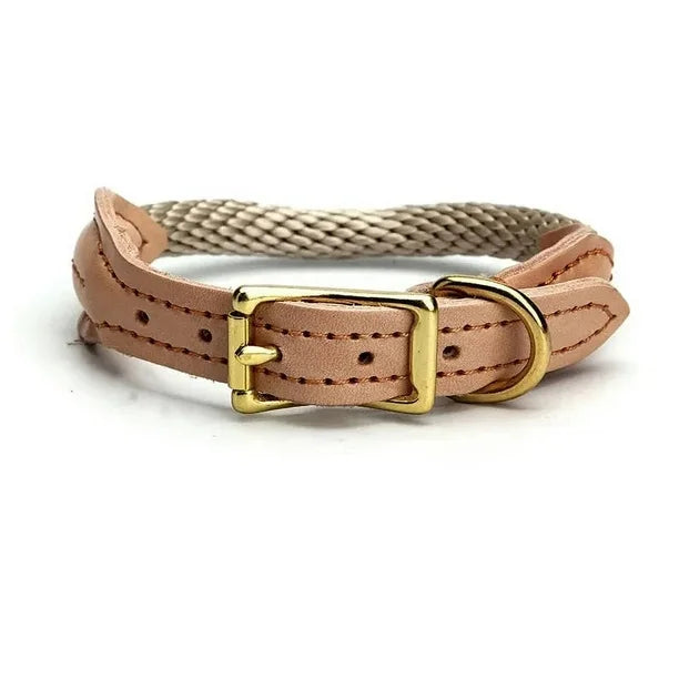 Hemp Rope Dog Collar Copper  Leather