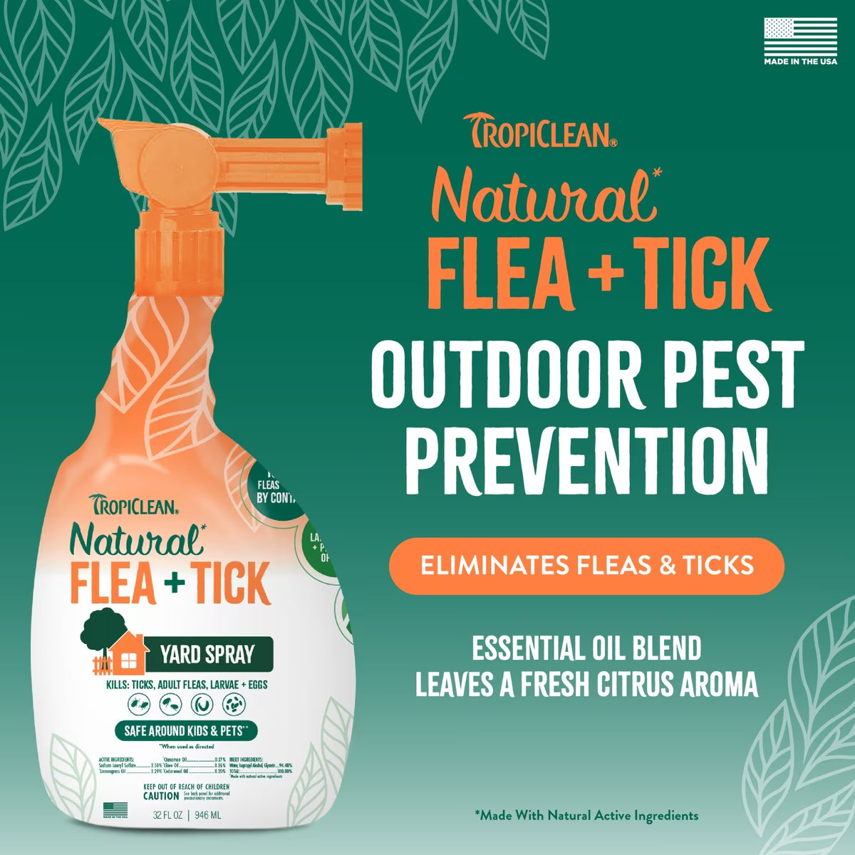 TropiClean Natural Outdoor Flea & Tick Treatment Spray for Yard, 32-fl oz