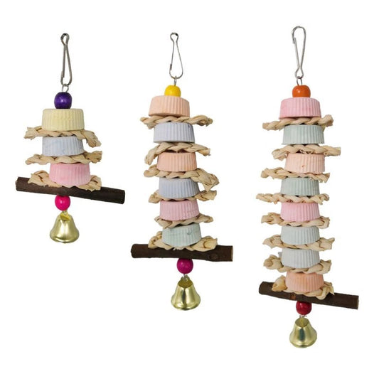 Parrot Toys Beak Grinding Mineral Stone Cage Hanging Chewing Toy with Bell