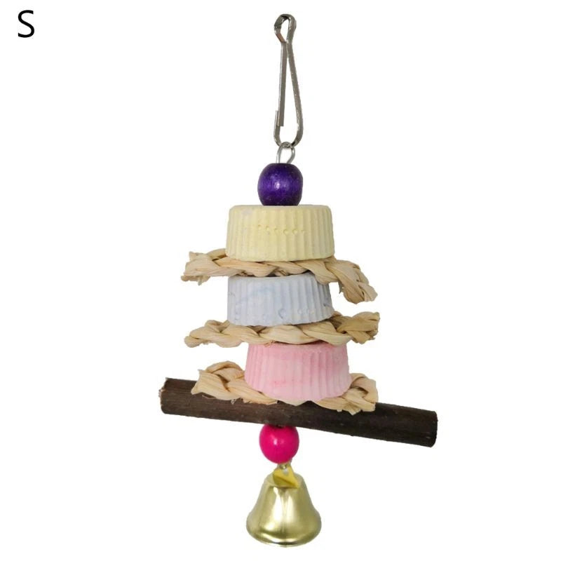 Parrot Toys Beak Grinding Mineral Stone Cage Hanging Chewing Toy with Bell