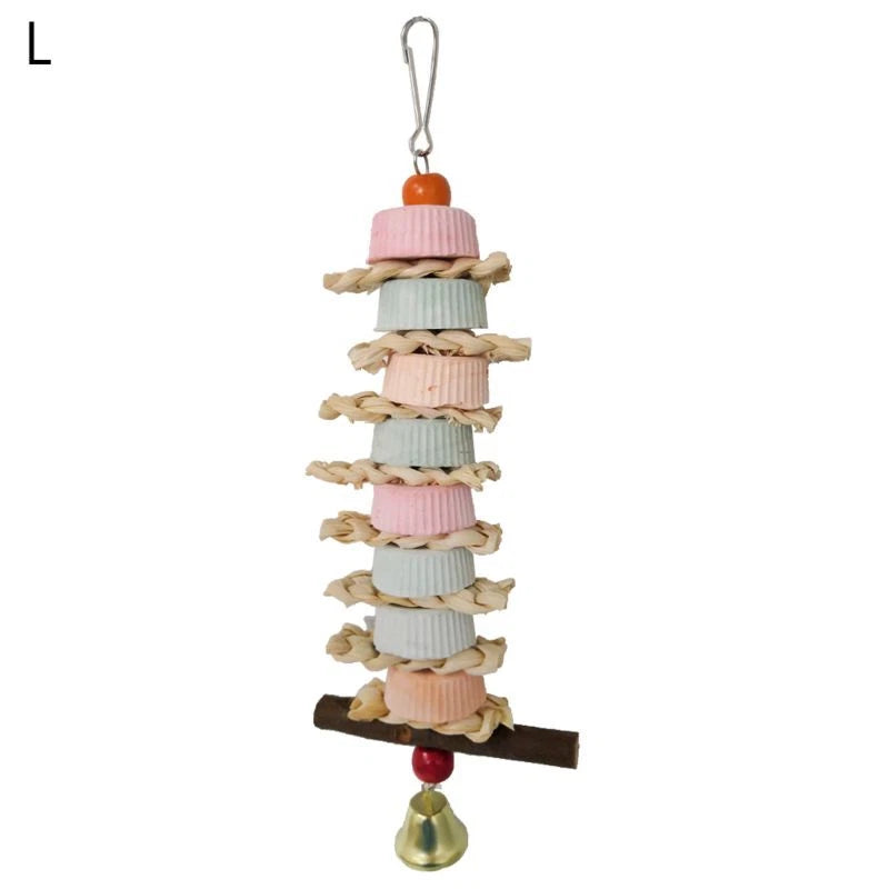Parrot Toys Beak Grinding Mineral Stone Cage Hanging Chewing Toy with Bell