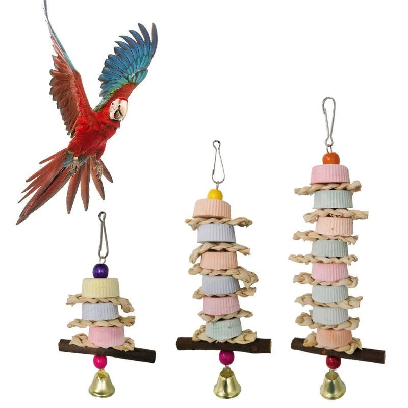 Parrot Toys Beak Grinding Mineral Stone Cage Hanging Chewing Toy with Bell